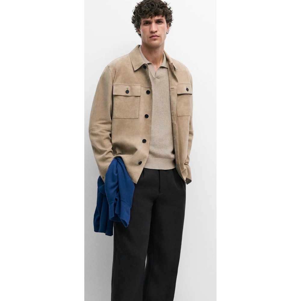 Massimo Dutti Tan Goat Leather Suede Overshirt Jacket Mens Small 3404/475/710